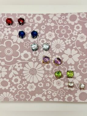 Women’s Multicolor Crystal Stud Earrings Set - Assorted Colors